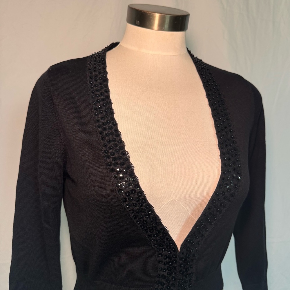 bebe Y2K Black Sequin Trim Silk Cardigan Sweater